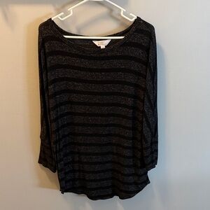 Market & Spruce Charcoal Striped Long Sleeve Top